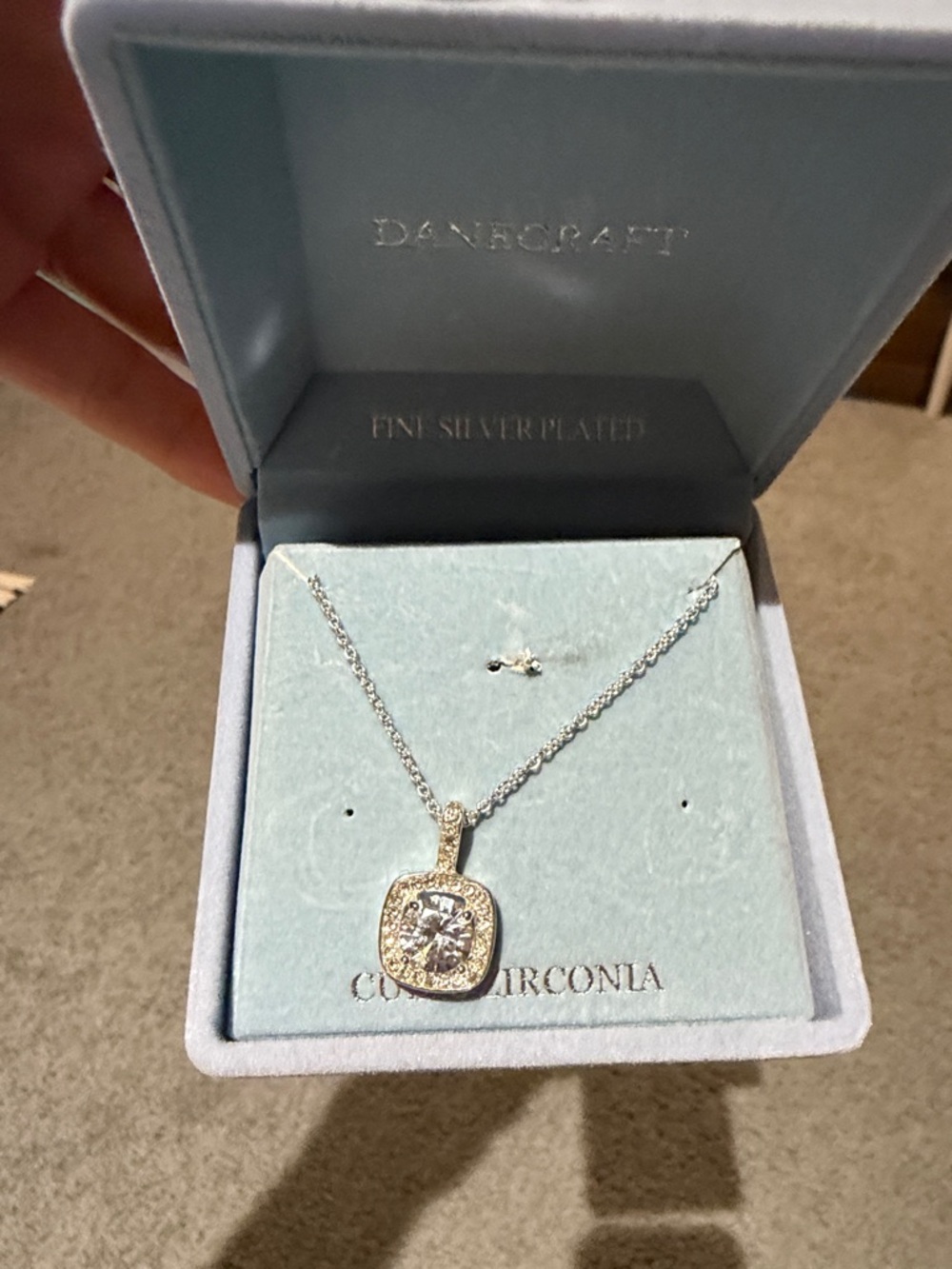 Silver-Plated Cubic Zirconia Pendant Necklace